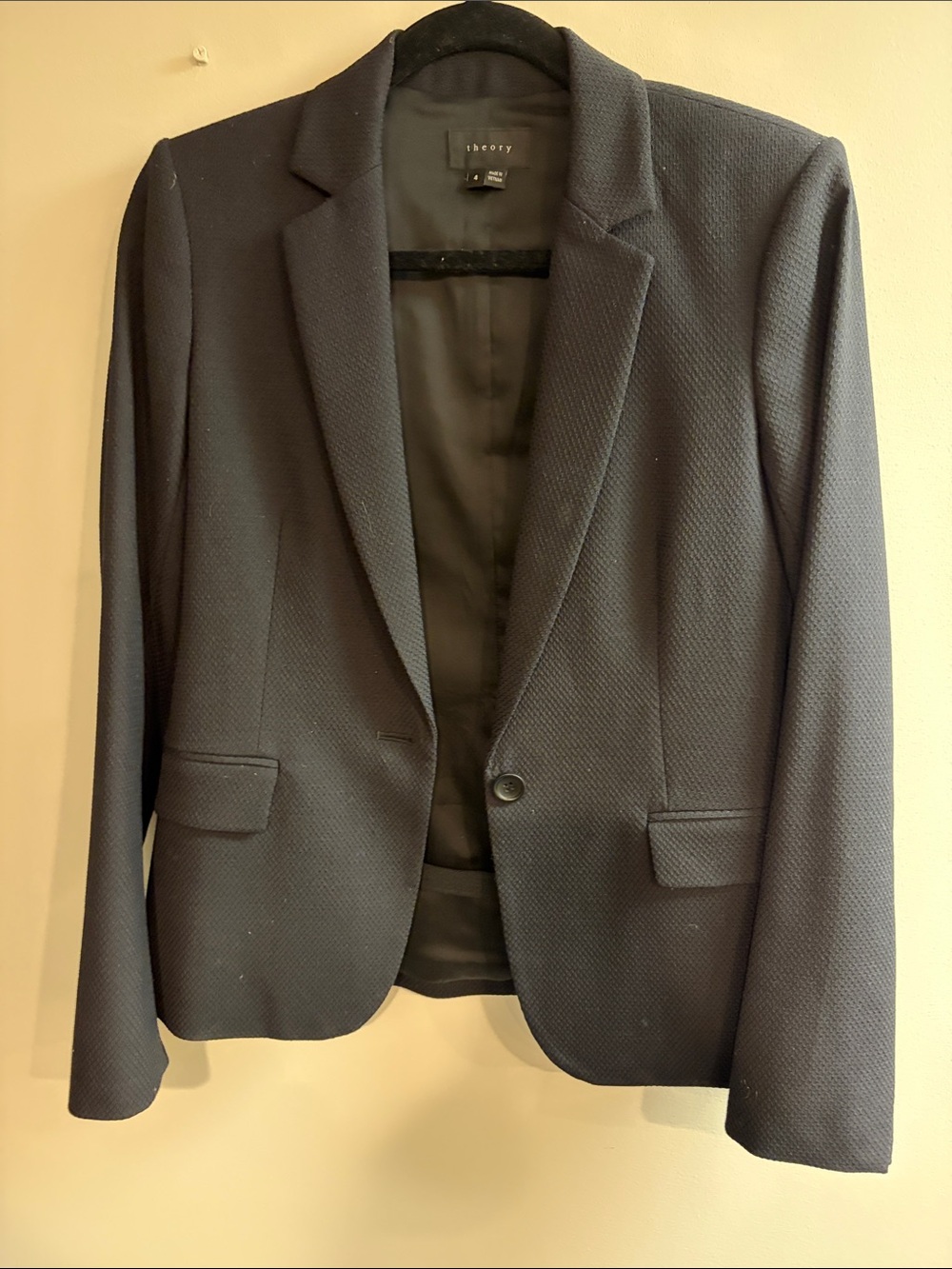 Theory Navy Textured Single-Button Blazer